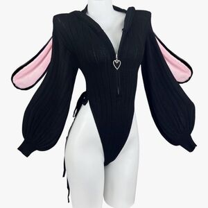 Cosplay Anime Pink And Black Rabbit Ear Bodysuit